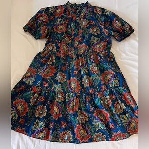 Floral Tiered Ruffle Neck Midi Dress